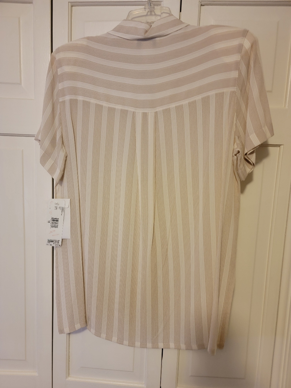 Rena Rowan Women’s Beige Stripe Short-Sleeve Shirt Size 10 NWT - Picture 5 of 6